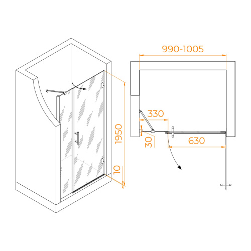 Душевая дверь RGW Hotel 350601200-14 100х195 стекло прозрачное профиль черный - фото 5