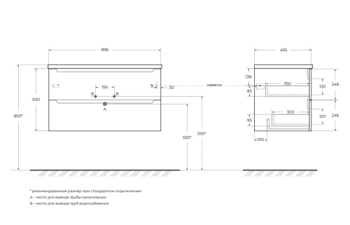 Тумба под раковину BelBagno Etna ETNA-900-2C-SO-BO-P 90х46х50 подвесная цвет белый - фото 2