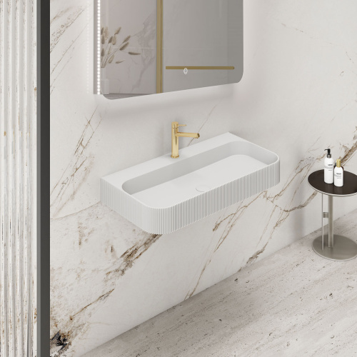 Раковина из искусственного камня Vincea VWB-6SG90MW 90х46 подвесная цвет белый матовый 1 отверстие под смеситель - фото 3