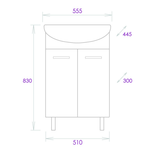 Тумба под раковину Onika Коралл 105558 51х30х68 напольная - фото 3