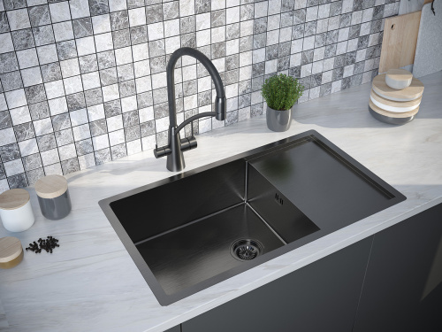 Кухонная мойка Paulmark GERBERG 78F UNI PM217844-GM 47х39 цвет вороненая сталь - фото 3