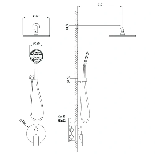 Душевая система Veconi LICATA LI-400-B-C4 встраиваемая в стену - фото 3