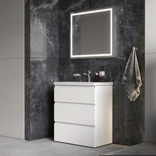 Комплект мебели: тумба 75x43x81 + раковина + смеситель + зеркало + аксессуары Am.Pm Gem S BK91GF подвесной цвет белый/серебристый/хром - фото 5