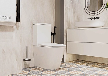 Унитаз напольный с бачком Veconi Telle VTE-64T белый глянцевый с сиденьем микролифт безободковый смыв торнадо