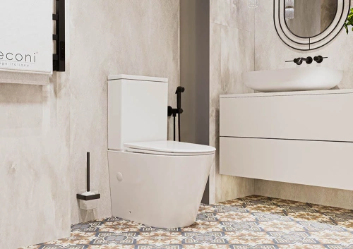 Унитаз напольный с бачком Veconi Telle VTE-64T белый глянцевый с сиденьем микролифт безободковый смыв торнадо