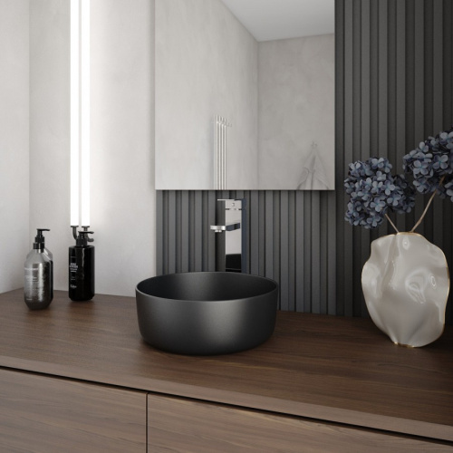 Раковина из сантехнического фарфора Teymi Lina T50286 31х31 накладная цвет черный матовый без отверстий под смеситель - фото 5