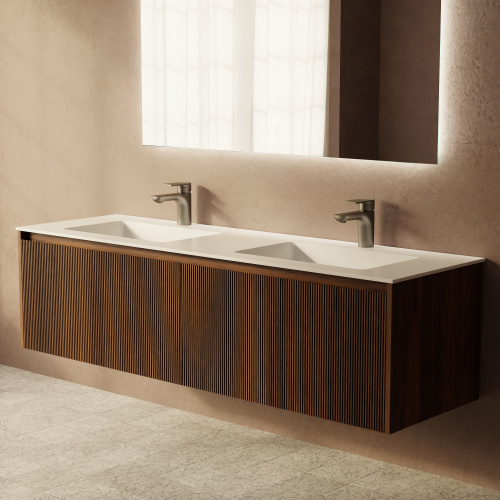 Тумба с раковиной+зеркало Art Decco Camilla (Камилла) ACM15W22D2M0 150x45x40 подвесная цвет черный орех - фото 5