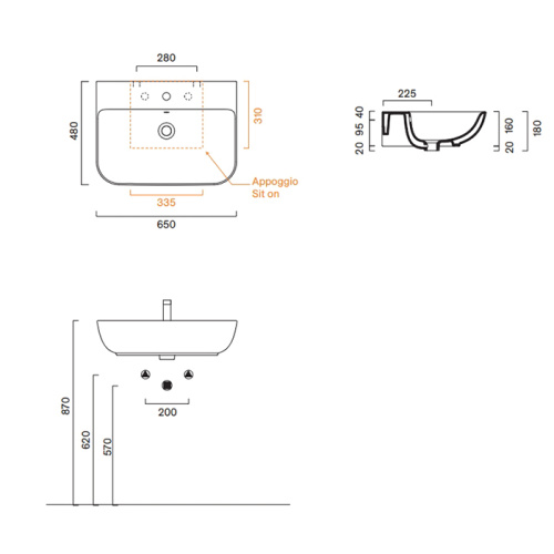 Раковина керамическая Catalano Italy 65 см 720651001 подвесная цвет белый 1 отверстие под смеситель - фото 2