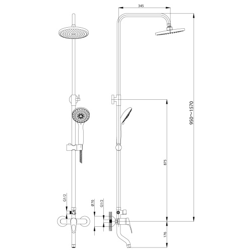 Душевая стойка Rossinka B B35-46 настенная - фото 2