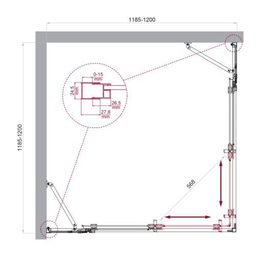 Душевой уголок BelBagno LUCE LUCE-A-22-100+20-C-Cr 120х120 стекло прозрачное профиль хром глянцевый без поддона - фото 2