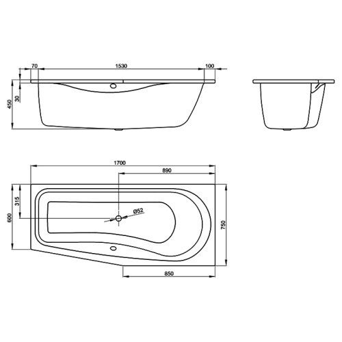 Ванна стальная Bette Luna 2750-000 PLUS 170х75 встраиваемая асимметричная без ножек - фото 2