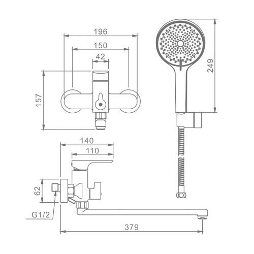 Смеситель для ванны и душа Raglo R03 R03.22 настенный хром - фото 2