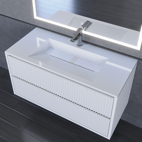 Раковина из литьевого мрамора Uperwood Next Premium RNext100wg 100х45 полувстраиваемая цвет белый - фото 2