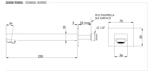 Излив Remer Qubika 91QL настенный хром - фото 2