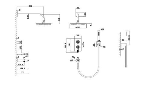 Душевая система Bronze de Luxe 6630CG встраиваемая в стену цвет матовое золото - фото 3