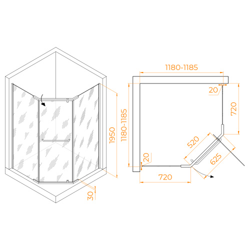 Душевой уголок RGW Passage 35088122-24 120х120 стекло матовое профиль черный без поддона - фото 2