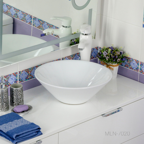 Раковина из сантехнического фарфора Melana 7020-805 43х43 накладная цвет белый без отверстий под смеситель - фото 4