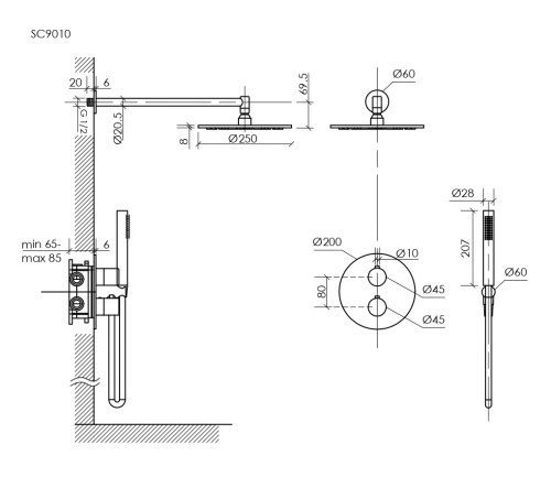 Душевая система Sancos Etna SC9010GG встраиваемая в стену цвет вороненая сталь с термостатом - фото 3