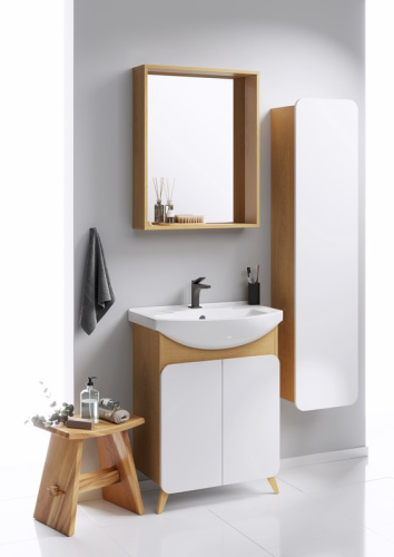 Шкаф-пенал Aqwella Y BAS0535DZ 35х25х150 подвесной цвет белый/коричневый - фото 2