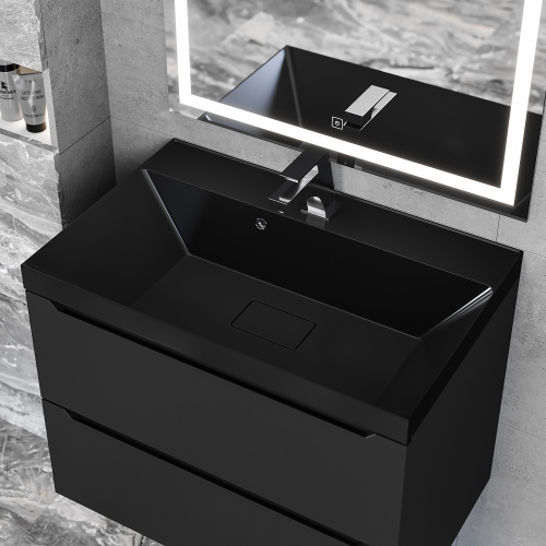 Раковина из литьевого мрамора Uperwood Classic New RClassicNew70bg 70х45 полувстраиваемая цвет черный глянцевый - фото 2