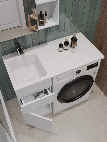 Раковина из искусственного камня Orange Sistema ST-100RAL 100х48 над стиральной машиной цвет белый - фото 5