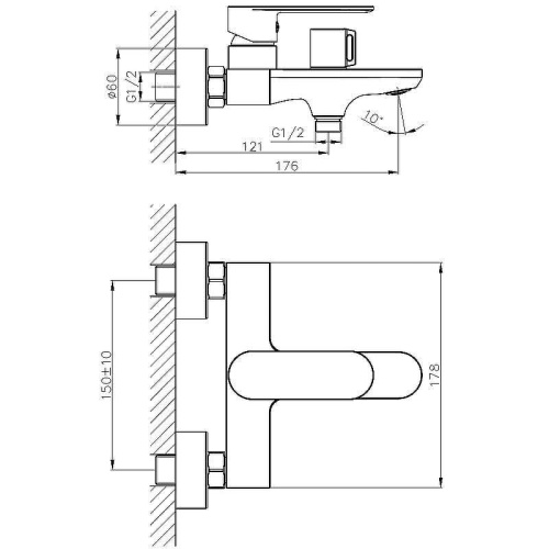 Cмеситель для ванны и душа Haiba HB60590-7 настенный черный - фото 2