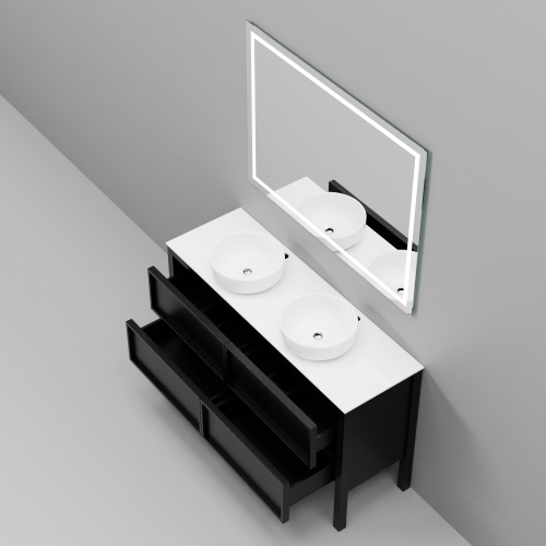 Тумба с раковиной+зеркало Art Decco Elisa (Элиса) AES14F78D3M0 140x45x85 напольная цвет черный дуб - фото 4