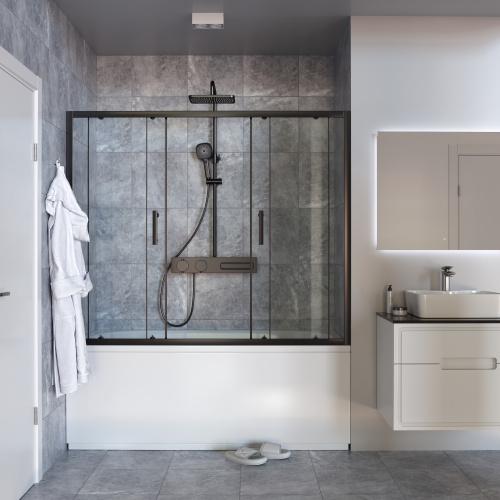 Душевая шторка на ванну Taliente TA-1714CB 170х140 стекло прозрачное профиль черный ориентация универсальная - фото 3