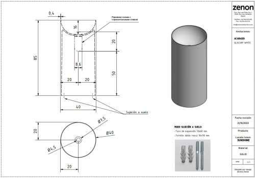 Раковина из искусственного камня Zenon Sunshine 4000.000.000.000.42155 40х40 напольная цвет белый матовый - фото 2