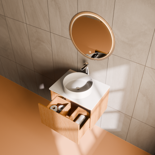 Тумба с раковиной+зеркало Art Decco Elizabeth (Элизабет) AEL06W11S3M0 60x45x40 подвесная цвет белый дуб - фото 3