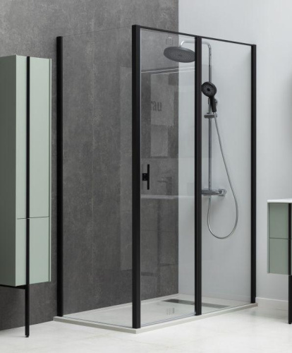 Душевой уголок Allen Brau Priority 3.31006.BBA + 3.31015.BBA 100х80 стекло прозрачное профиль черный без поддона - фото 3