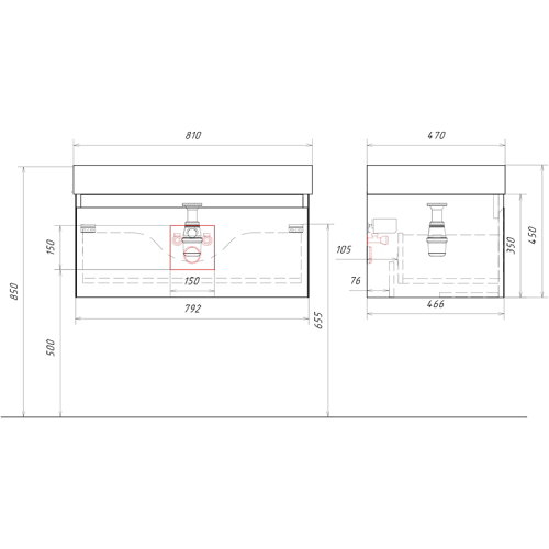 Тумба под раковину Aqwella Y GE01081MD 81х48х45 подвесная - фото 3