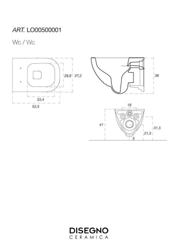 Чаша унитаза подвесная Disegno Ceramica Loom LO005RIM02 цвет черный глянцевый без сиденья безободковая - фото 2