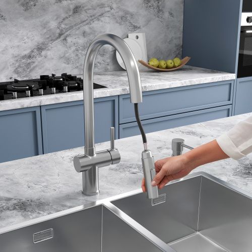 Смеситель для кухни Reflexion Lago RX9904SS на мойку серый - фото 5