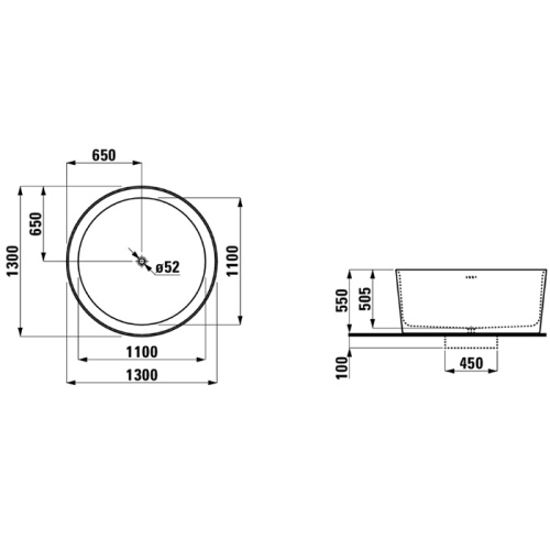 Ванна из искусственного камня Laufen VAL 2.3128.2.000.000.1 130х130 отдельностоящая прямоугольная - фото 2