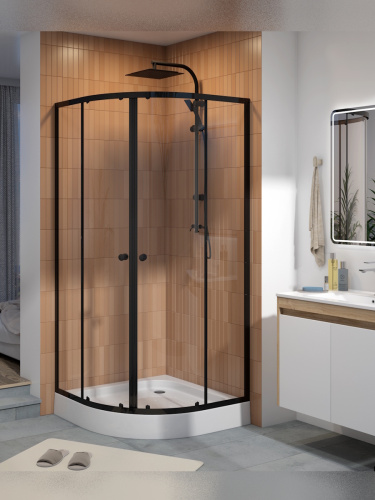 Душевой уголок Teymi Lina T00504 90х90 стекло прозрачное профиль черный с поддоном - фото 2