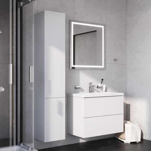 Комплект мебели: тумба 75x42x58 + раковина + смеситель + зеркало + аксессуары Am.Pm Gem BK90GA подвесной цвет белый/хром/серебристый - фото 3