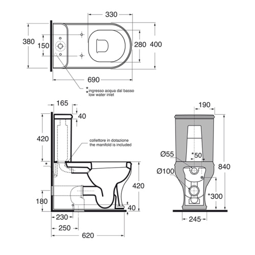 Чаша унитаза напольная Azzurra Charme CHVCMP000000BI/(CHA100/MBP bi) цвет белый без бачка без сиденья душевой смыв - фото 2