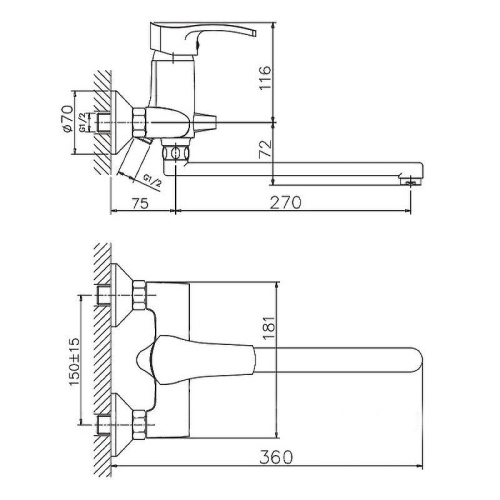 Cмеситель для ванны и душа Haiba HB2270 настенный хром - фото 3