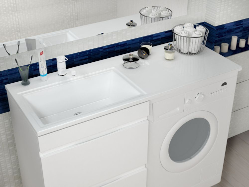 Раковина из литьевого мрамора Uperwood Марсал 291121410 120х49 над стиральной машиной цвет белый - фото 3