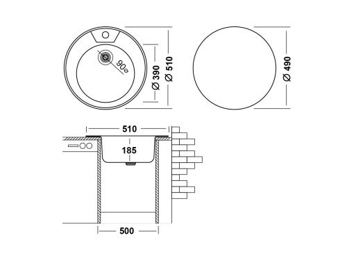 Кухонная мойка Ukinox Фаворит FAP510 -GT8K 0C 51х51 цвет хром поверхность полированная - фото 3