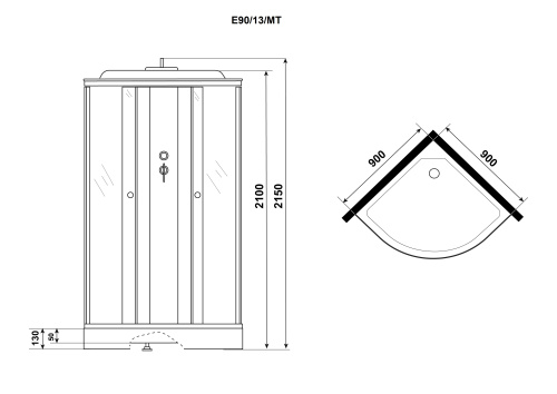 Душевая кабина Niagara Eco E90/13/MT 90х90 четверть круга с крышей ориентация универсальная - фото 4