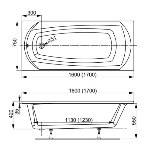 Ванна акриловая Vagnerplast Ebony VPBA170EBO2X-04 170х75 пристенная прямоугольная без каркаса - фото 2