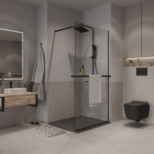 Душевая перегородка Niagara Nova NG-670-10ВLACK 100х195 стекло прозрачное профиль черный матовый - фото 4