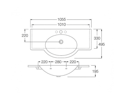 Раковина из санфаянса Hatria SOPHIE YU9001 105х50 подвесная цвет белый 1 отверстие под смеситель - фото 2
