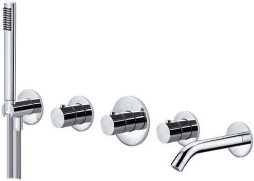 Смеситель для ванны с душем Paffoni Modular Box MDE001ST настенный сталь с термостатом