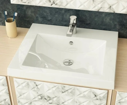 Раковина из литьевого мрамора Uperwood Eva 4548340000 40х35 полувстраиваемая цвет белый - фото 2