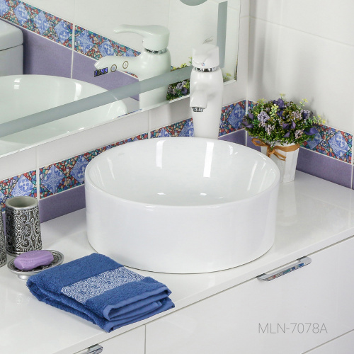 Раковина мебельная из санфаянса Melana MLN-7078A 41 7078A-805 41х41 накладная цвет белый без отверстий под смеситель - фото 4