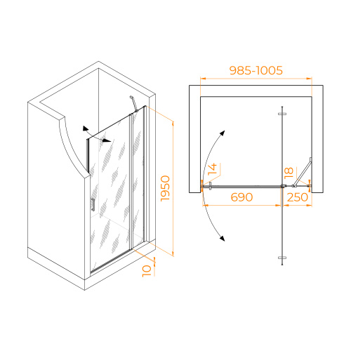 Душевая дверь RGW Leipzig 351200410-11 100х195 стекло прозрачное профиль хром глянцевый - фото 2