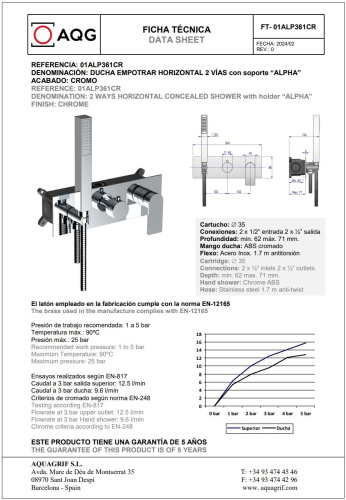 Душевая система AQG Alpha 19ALPEC23802 встраиваемая цвет хром - фото 2